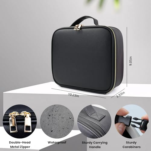 Travel Makeup Bag with LED Mirror and Light Travel Makeup Case Cosmetic Organizer Portable Cosmetic Brush Organizer Bag with Adjustable Dividers for Cosmetics Makeup Brushes Toiletry