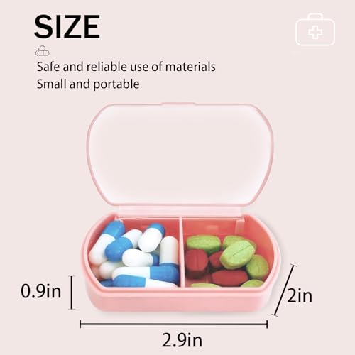 2PCS Small Pill Case Travel Pill Box Cute Pill Organizer for Purse Portable Daily Medicine Organizer 2 Compartment Pill Holder for Vitamins (2 Count)