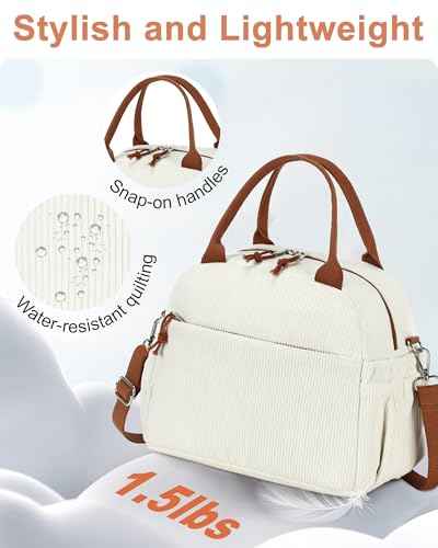 Lunch Bag for Women Cute Corduroy Lunch Tote Bags with Shoulder Strap Reusable Insulated Lunch Box Large Capacity Reusable Insulated Cooler for Work Picnic or Travel