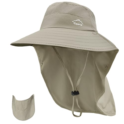 Sun Hat for Men Women with Neck Flap& Removable Face Cover Wide Brim
