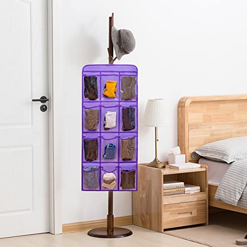 Dual Sided Hanging Shoe Organizer for Closet with Rotating Hanger Hanging Shoe Rack Holder with 24 Large Pockets