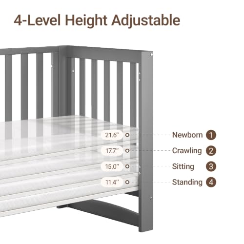 EvoNest 6-in-1 Convertible Baby Mini Crib with Wheels