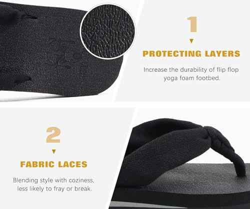 Flip Flops for Women Arch Support Summer Beach Sandals Black Size 12