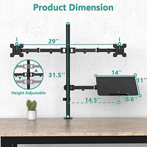Dual Monitor and Laptop Stand for 17" Notebook and 27" Screens