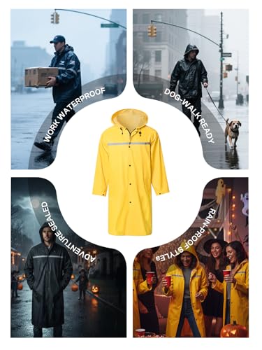 Mens Long Hooded Safety Rain Jacket Waterproof Emergency Raincoat Poncho