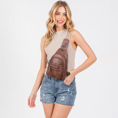 7L Sling Bag for Women Vegan Leather Crossbody Purse Chest Bags Fashionable Trendy Fanny Pack with Travel