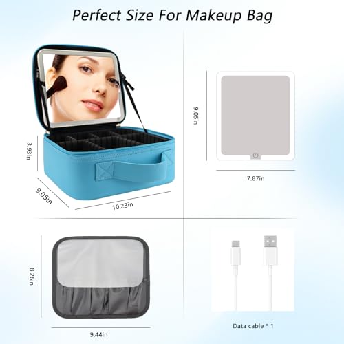 Travel Makeup Bag with LED Mirror Travel Makeup Organizer with 3 Lighted Settings