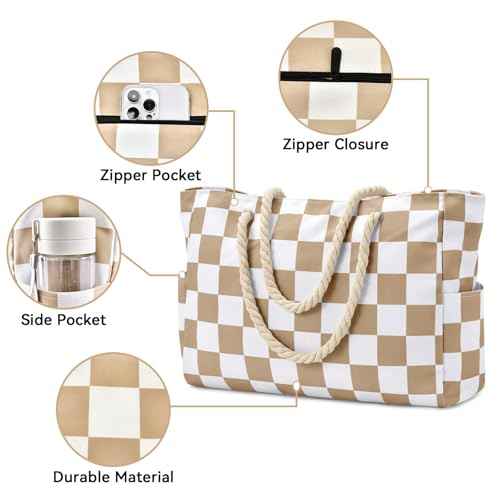 Beach Bag Large Beach Tote Bag for Women Waterproof Sandproof Swim Pool Bag With Zipper