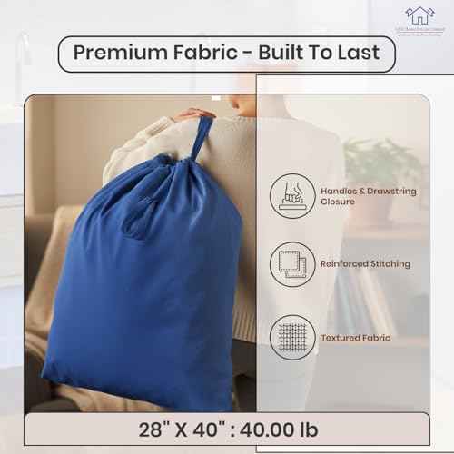 LFH Home Large Premium Cotton Rich Canvas Laundry Bag with Drawstring and Handles Heavy Duty (2 Count)