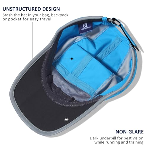 Baseball Cap Nylon Running Cap Outdoor Sports Hat for Men Women Adjustable Quick Drying Reflective Foldable UPF50+ Breath Mesh Water Repellency Race Performance Lightweight Sky Blue