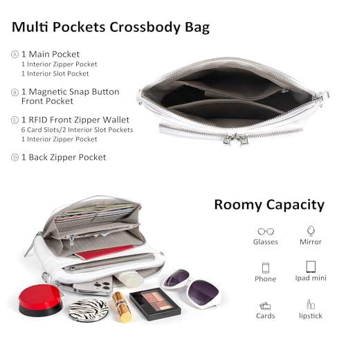 White Genuine Leather Crossbody Bags for Women Travel Wallet Purse