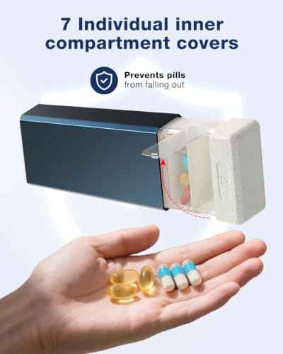 Metal Pill Organizer with 7 Separate Compartments for Pills Storage (7 Count)
