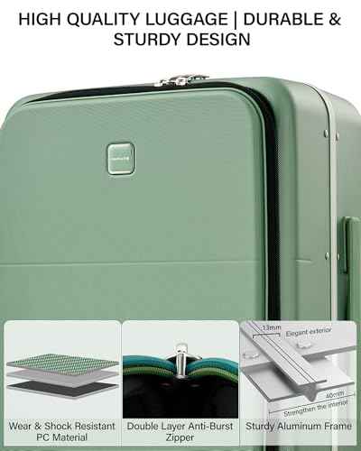 24 Inch Top Opening Checked Luggage with Cup Holder and USB Ports
