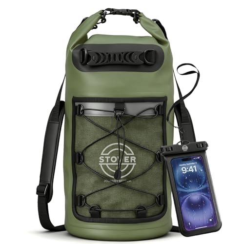 5/10/25/30/40L Waterproof Dry Backpack & Phone Case- Large Floating Dry Bag for Kayaking, Travel, Hiking, Fishing, Camping, Motorcycles & Beach, Heavy-Duty Roll Top Men/Women (Green)
