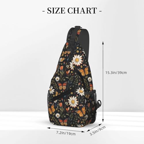 Sling Bag Vintage Butterfly Daisy Leaf Hiking Daypack Crossbody Shoulder Backpack Travel Chest Pack for Men Women