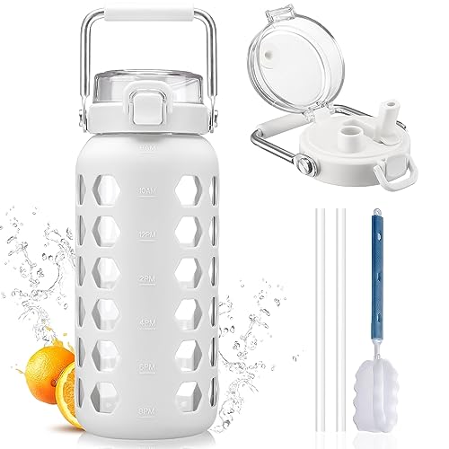 64oz Glass Water Bottle with Straw and Lid