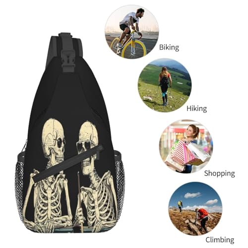 Sling Bag Funny Skeleton Hiking Daypack Crossbody Shoulder Backpack Travel Chest Pack for Men Women