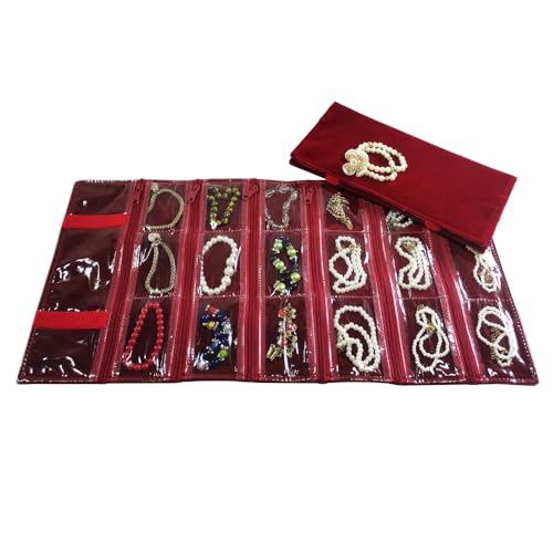 Travel Jewelry Roll Bag Portable Organizer Pouch With Grids&PVC Cover Storage Bags for Necklace