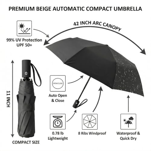 Small Compact Travel Umbrella with UV Protection for Sun & Rain
