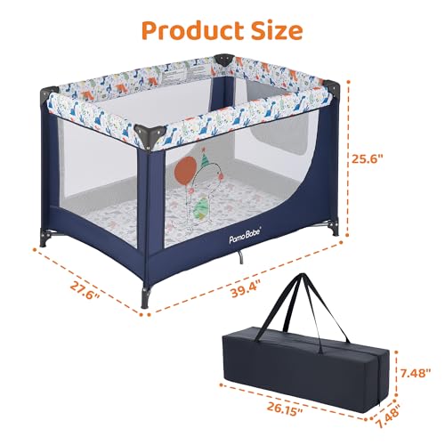Pack and Play Portable Crib Baby Playpen for Toddler Unisex Playard Foldable Baby Crib with Mattress Pad Lightweight Travel Playard Blue
