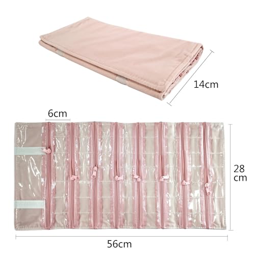 Travel Jewelry Roll Bag Portable Organizer Pouch With Grids&PVC Cover Storage Bags for Necklace