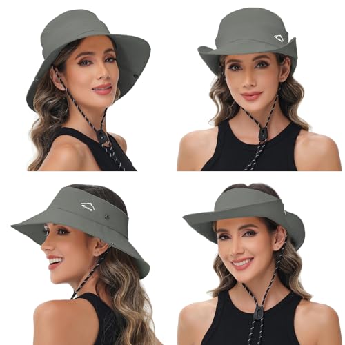 Sun Hats for Women Bucket Hat UV Protection Fishing Hat Wide Brim Safari Hats 2 in 1 Zip