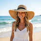 Big Straw Sun Hats for Women Floppy Foldable Roll up Beach Cap Sun Hat UPF 50+ Vacation Honeymoon Embroidered Hat