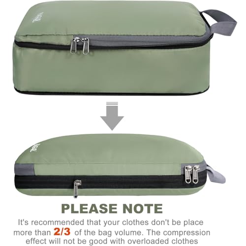 4 Set/6 Set/8 Set Compression Packing Cubes Travel Accessories Expandable Packing Organizers (Cloth Pattern, 4-Matcha Green)