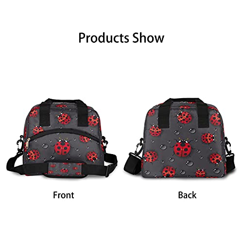 Funny Animal Ladybug Insulated Lunch Bag with Detachable Shoulder Strap Tote Bag for Women Men Adult Reusable Containers Organizer Thermal Cooler Bag for School Work Travel Lunch Box (B:Funny Ladybug)
