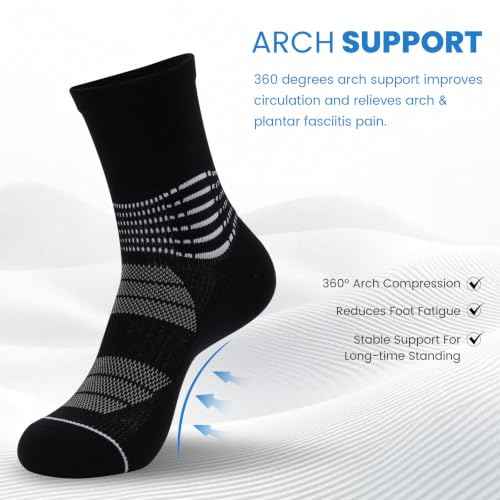 Crew Compression Socks for Women Men with Ankle Arch Support Plantar Fasciitis Relief 3 Pairs
