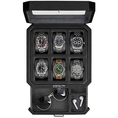 6 Slot Leather Watch Box with Valet Drawer