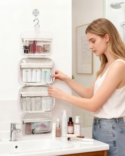 Travel Toiletry Bag for Women Large Hanging Makeup Bag Organizer Toiletries Bag for Full Size Essentials Accessories Cosmetics