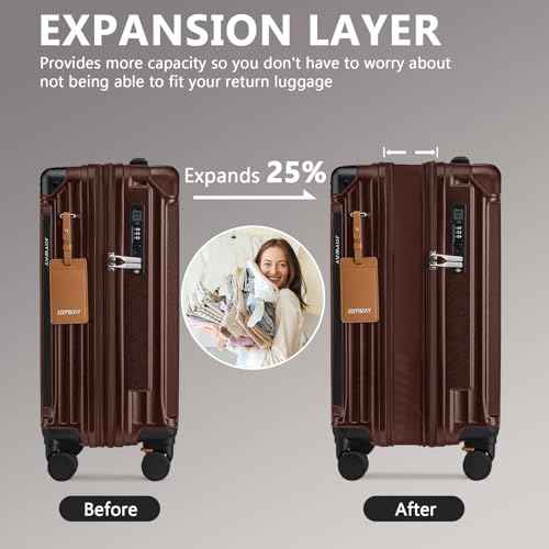 3 Piece Set Hardside Expandable Luggage with USB Charging Port and Cup Holder