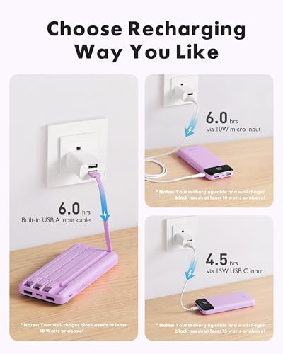 Portable Charger with Built in Cables