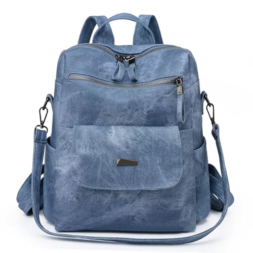 PU Leather Small Backpack Purse for Women Ladies Blue