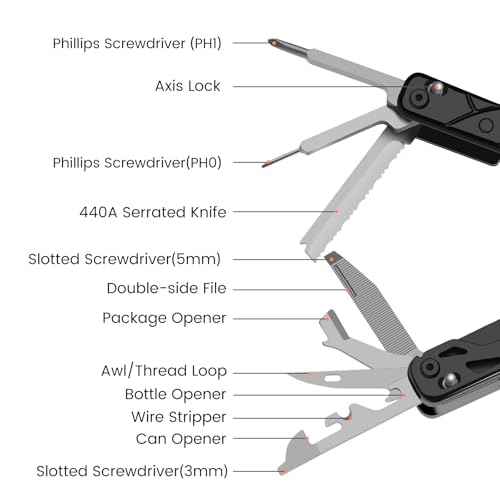 Multitool, 20-in-1 Stainless Steel Multi Tools Pliers with Nylon Sheath, Safe Locking, Professional Multi-Tool for Survival, Camping and Hunting, Black