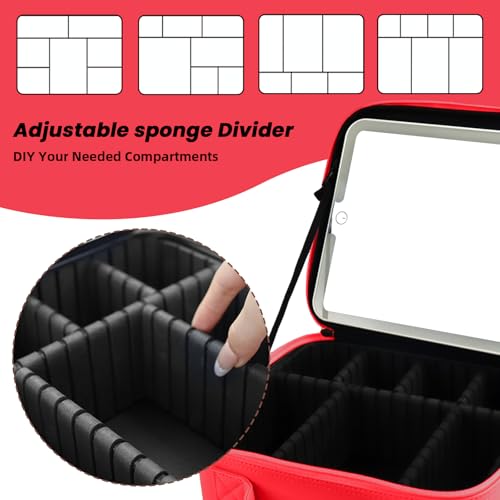 Travel Makeup Bag with LED Mirror and Light Makeup Travel Bag Organizer Portable Cosmetic Brush Organizer Bag with Adjustable Dividers for Cosmetics Makeup Brushes Toiletry