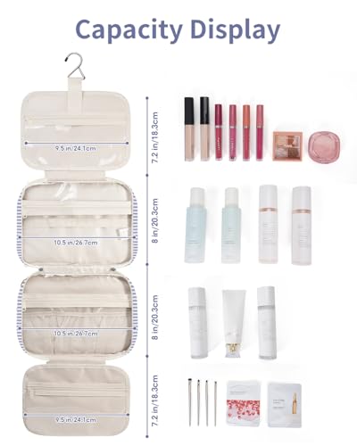 Striped Hanging Toiletry Bag for Women Travel Makeup Bag Organizer Toiletries Bag for Travel Size Essentials Accessories Cosmetics