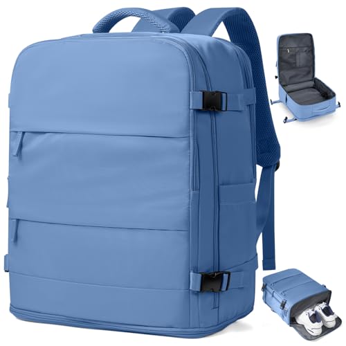 Large Travel Backpack Carry On for Women Man Waterproof Gym Backpacks with Laptop Compartment Mochila de Viaje Teacher Personal Item Backpack Rucksack Airplane Accessories Must Haves Sky Blue