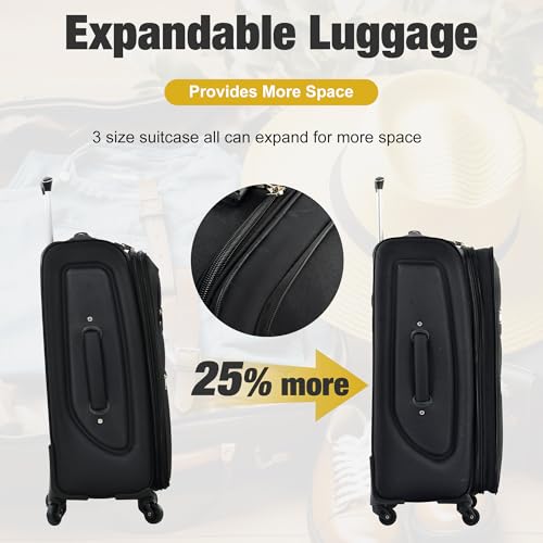 Softside Luggage Set Lightweight 3 Piece Suitcase with Duffel Bag (3 Count)