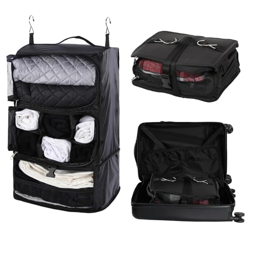 Travel Portable Hanging Shelves Closet Organizer Packing Luggage Storage with Multifunctional and Foldable Invisible Compartment
