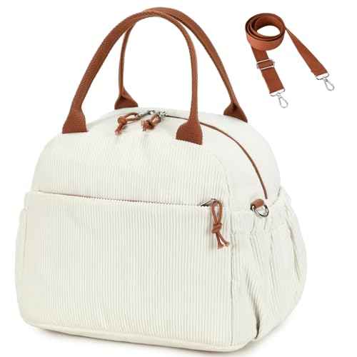 Lunch Bag for Women Men Cute Corduroy Lunch Tote Bags Reusable Insulated Lunch Box Large Capacity Reusable Insulated Cooler for Work Picnic or Travel