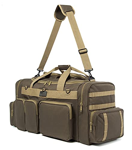 Tactical Range Duffel Heavy Duty Large Gear Duffle Durable Quality Travel Sports Gym Equipment Bag Military Molle with Lockable Zippers with US Flag Patch 33 Inch Khaki
