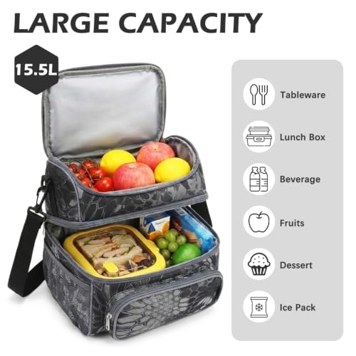 Double Layer Cooler Insulated Lunch Bag Adult Lunch Box Large Tote Bag for Men (MWH)
