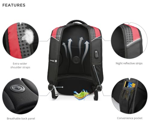 Design Men's Laptop Backpack for College and Business Travel with Integrated USB Charging Port and RFID Protection Fits 15.6" Laptops Black