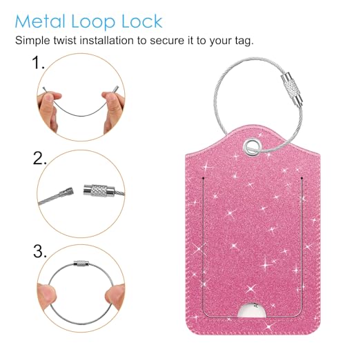 Luggage Tags Privacy Cover ID Label with Stainless Steel Loop and Address Card for Travel Bag Suitcase (2 Count)
