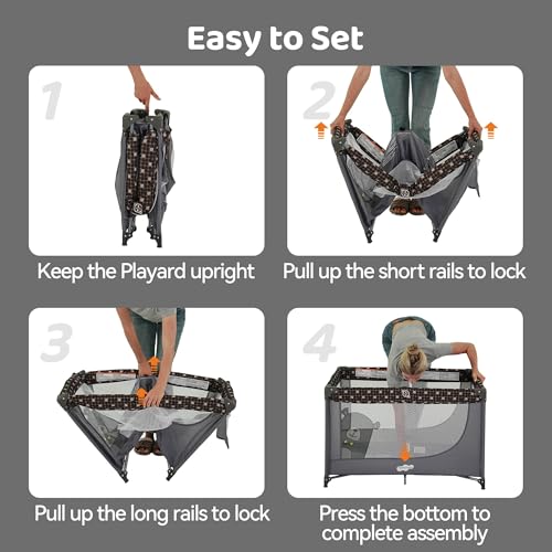 Pack and Play Portable Crib Baby Playpen Foldable Playard for Infant Toddler with Mattress Pad
