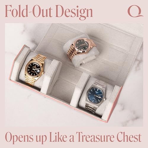 Ladies Leather Watch Roll Travel Case for 3 Watches