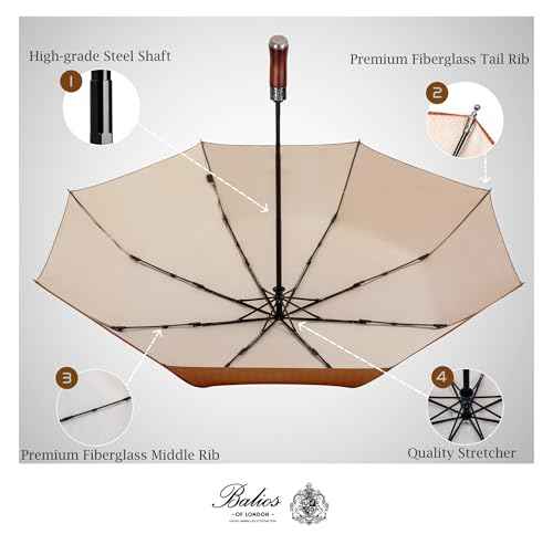 Folding Umbrella Lux Hardwood Handle Herringbone Gold Flame