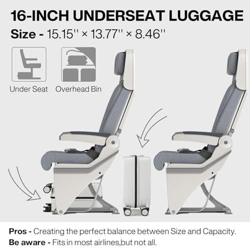 Underseat Carry on Luggage 16 Inch Hardshell PC Suitcase with Spinner Wheels TSA Lock for Travel